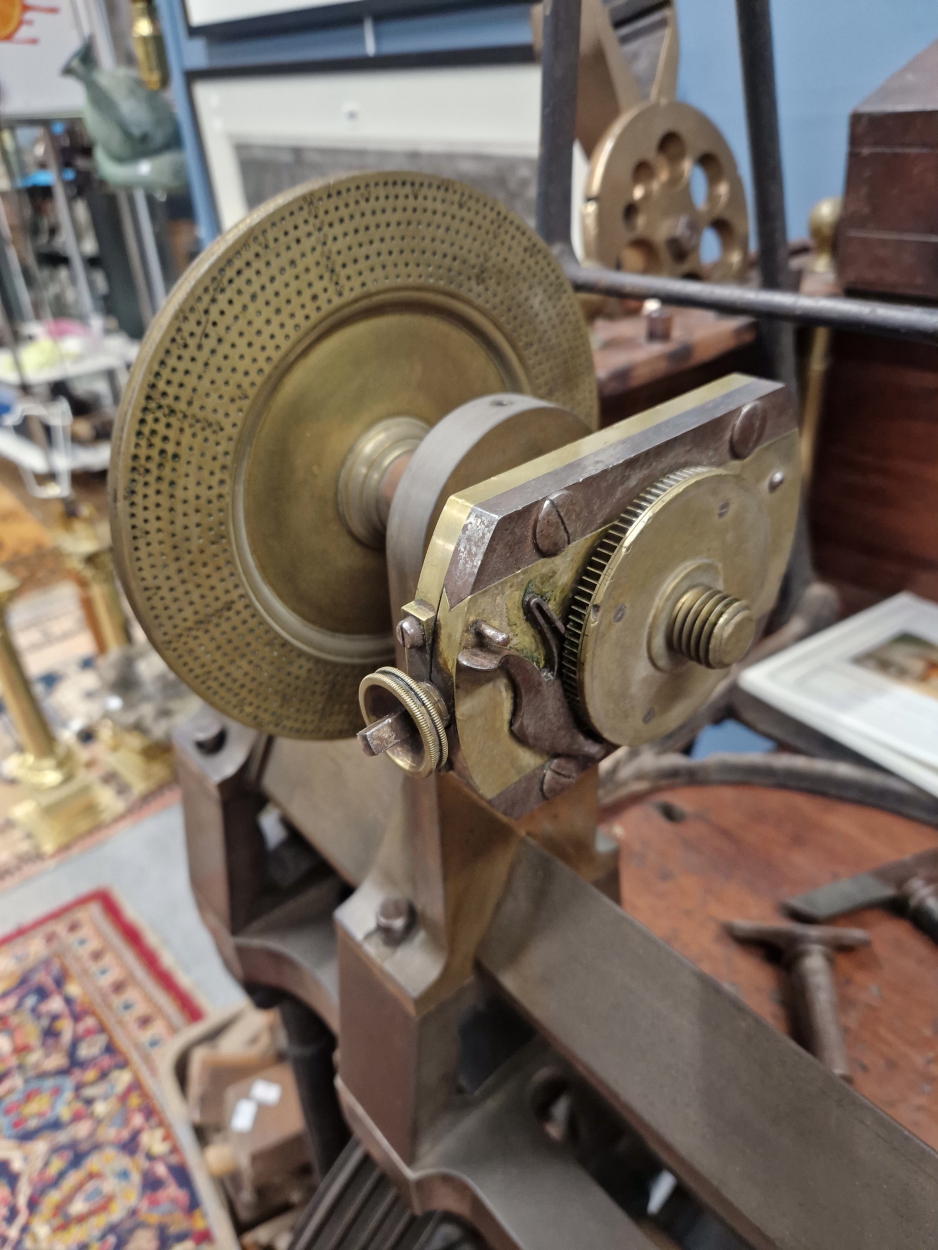 A RARE MID 19TH CENTURY BRASS AND IRON ORNAMENTAL TURNING LATHE SIGNED C. RICH, 44 DENMARK STREET - Image 4 of 77