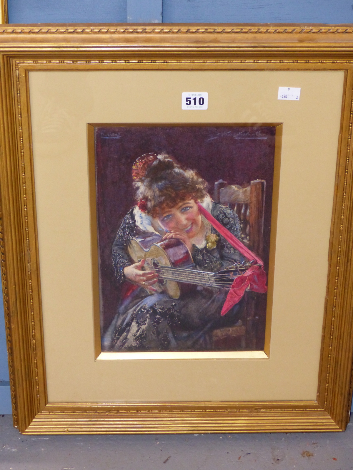 JOHN HENRY HENSHALL (1856-1928), YOUNG GIRL IN A SEQUINNED DRESS WITH A GUITAR, SIGNED UPPER RIGHT - Image 3 of 6