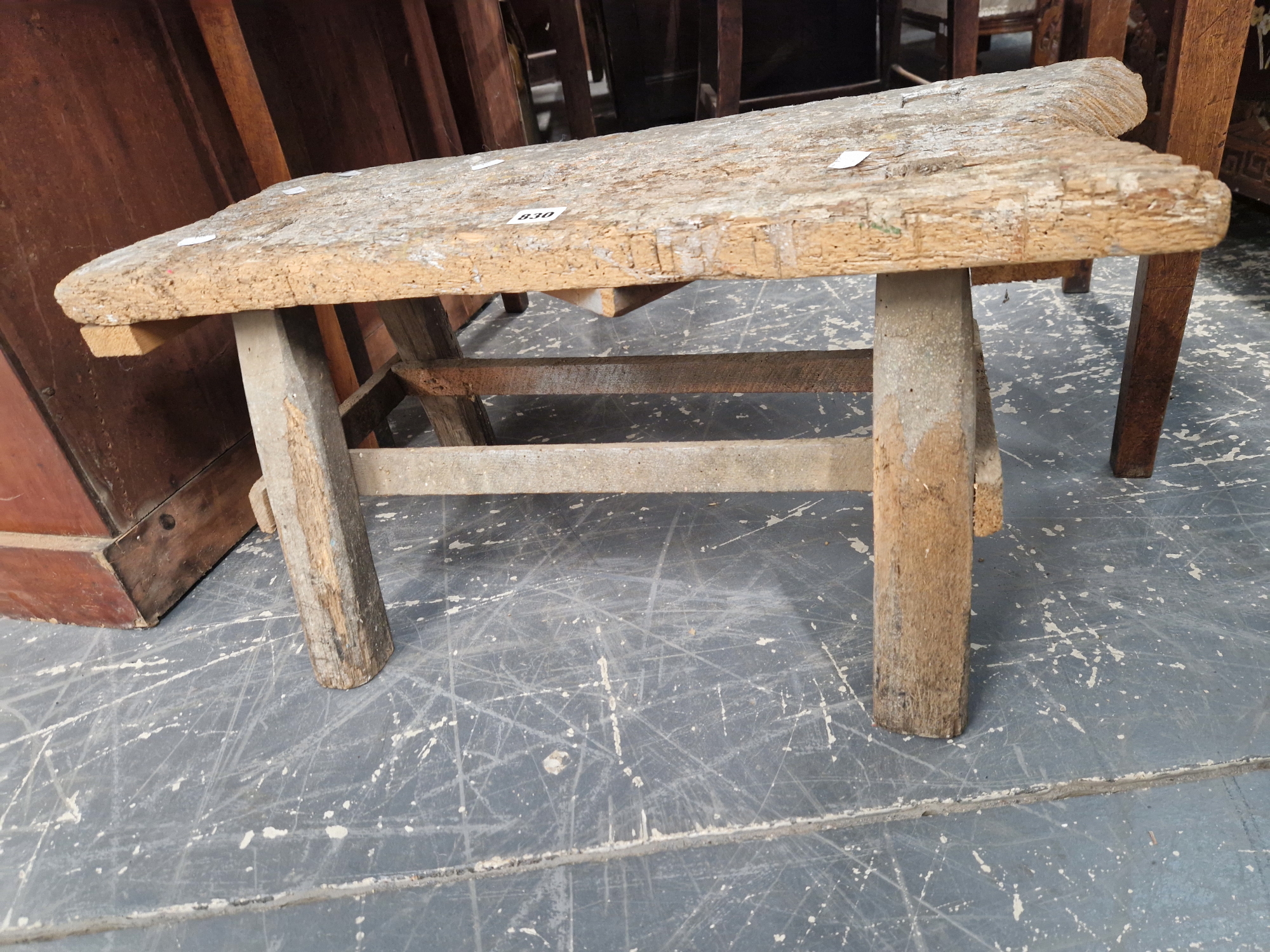 A RUSTIC OAK STOOL - Image 2 of 2