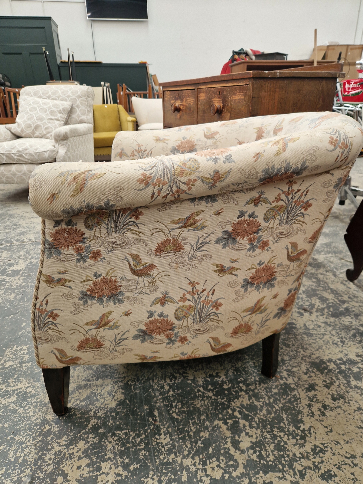 AN ANTIQUE LARGE TUB FORM ARMCHAIR. - Image 3 of 3