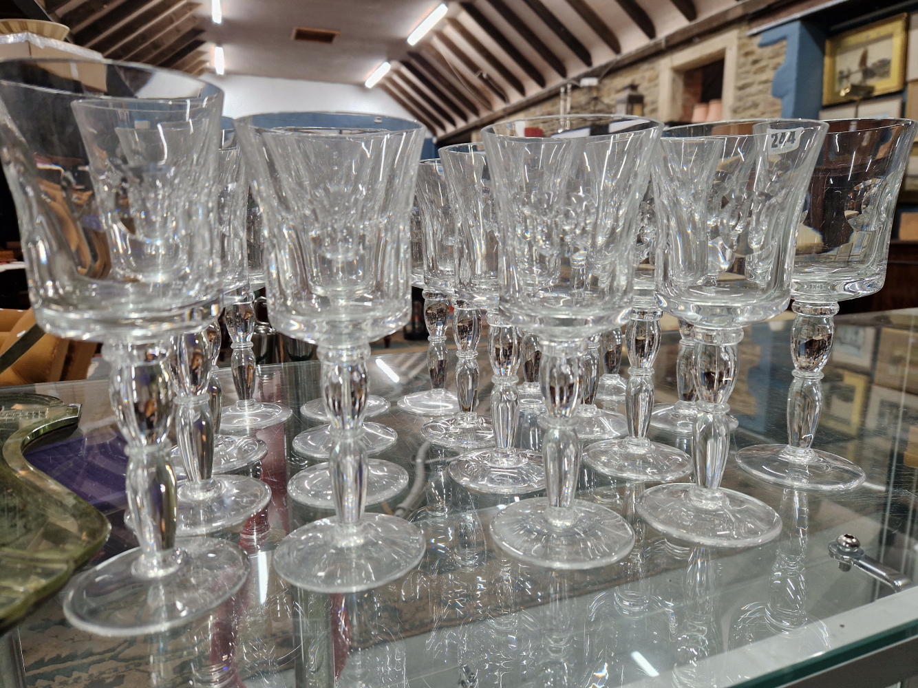 NINETEEN ST LOUIS WINE GLASSES, EACH WITH THE BUCKET BOWL CUT WITH ROUNDELS, THE TWO PART SWOLLEN - Image 2 of 4