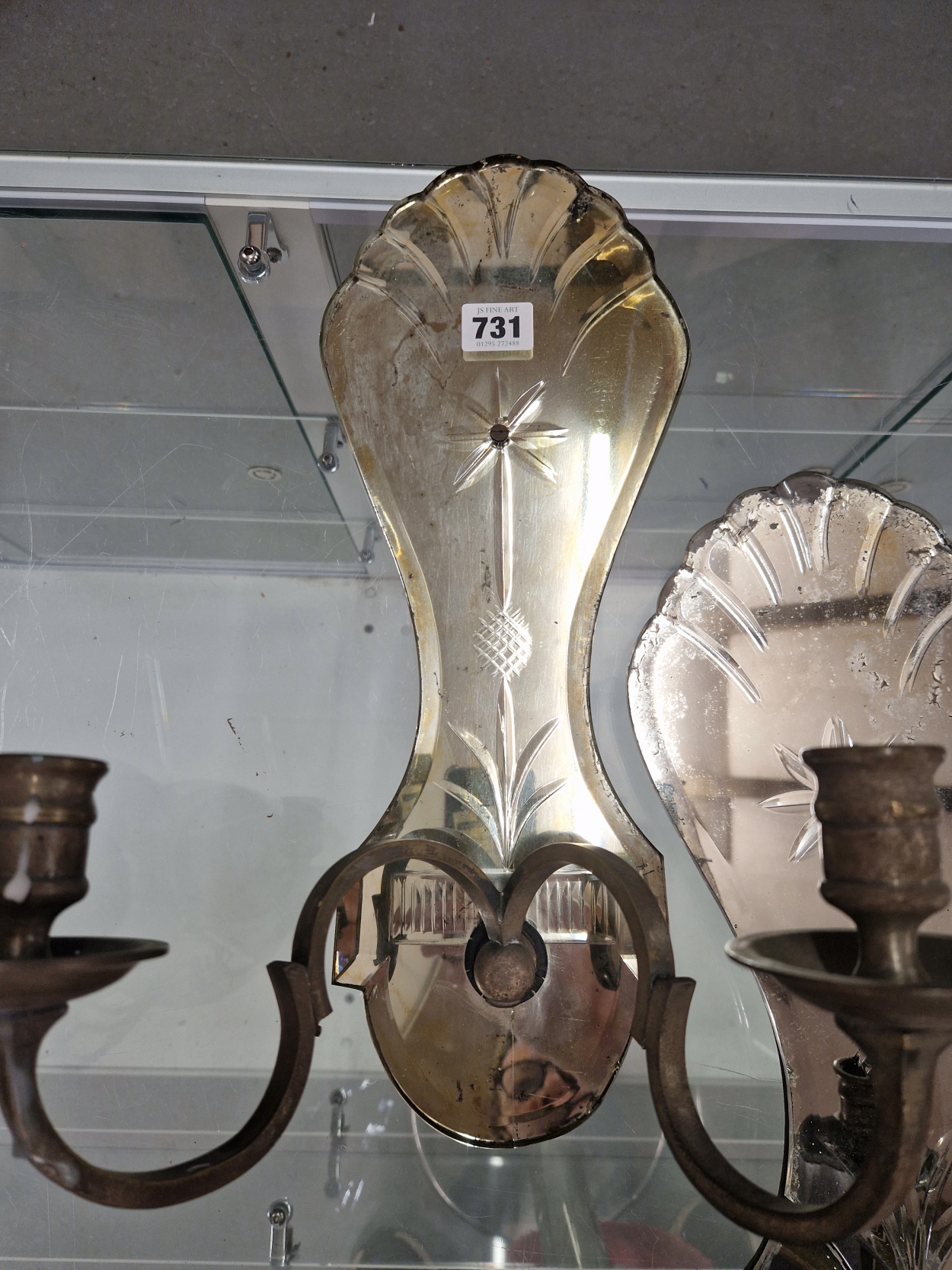 TWO PAIRS OF TWO BRANCH GIRANDOLES, THOSE WITH MIRRORED GLASS BACKS WITH CANDLE HOLDERS AND THOSE - Image 8 of 8