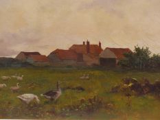 WILL ANDERSON (19TH/20TH CENTURY), GEESE BY A FARM IN AN EXTENSIVE LANDSCAPE, SIGNED LOWER RIGHT,
