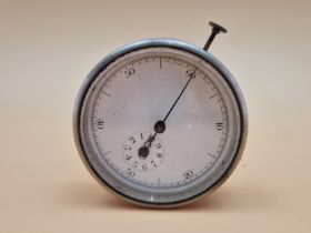 A CHROME CASED STOP WATCH WITH THE CIRCULAR ENAMEL DIAL CALIBRATED IN SECONDS AND WITH SUBSIDIARY