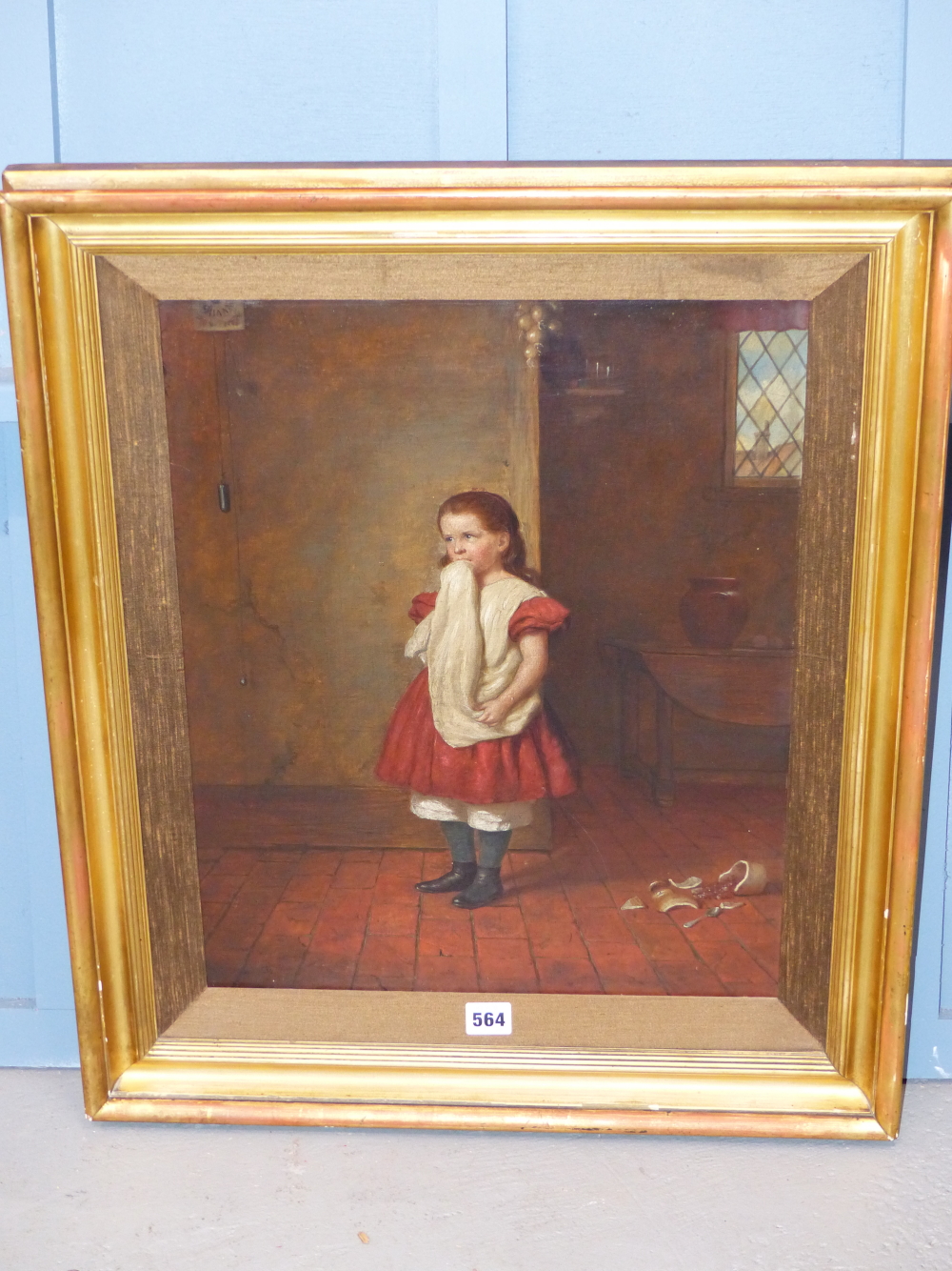 CONTINENTAL SCHOOL (19TH CENTURY), YOUNG GIRL WITH A BROKEN JUG IN AN INTERIOR, OIL ON CANVAS, 39 - Image 2 of 9