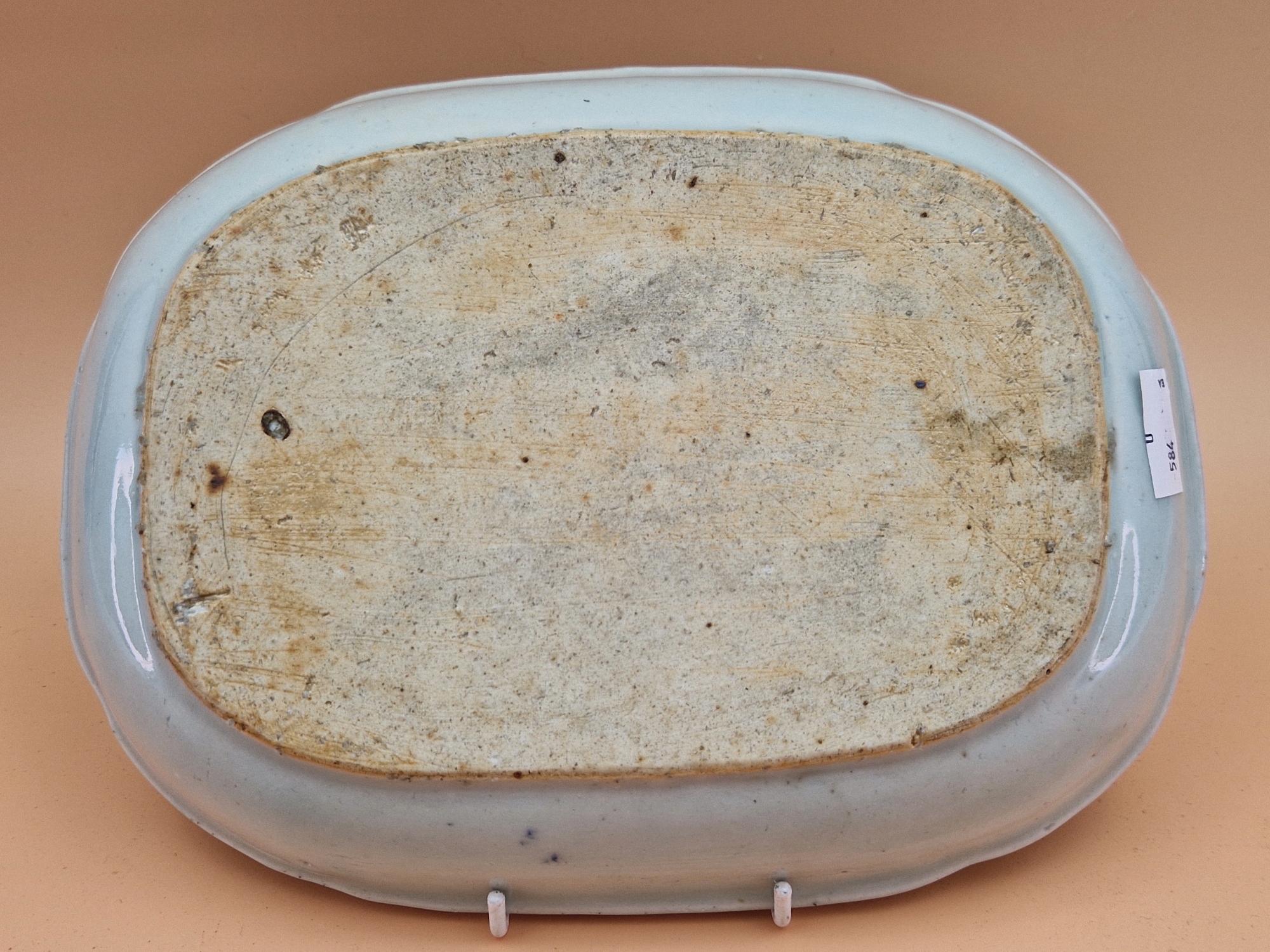 A CHINESE BLUE AND WHITE WARMING PLATE TOGETHER WITH A ROUNDED RECTANGULAR SHALLOW DISH, BOTH - Image 5 of 16