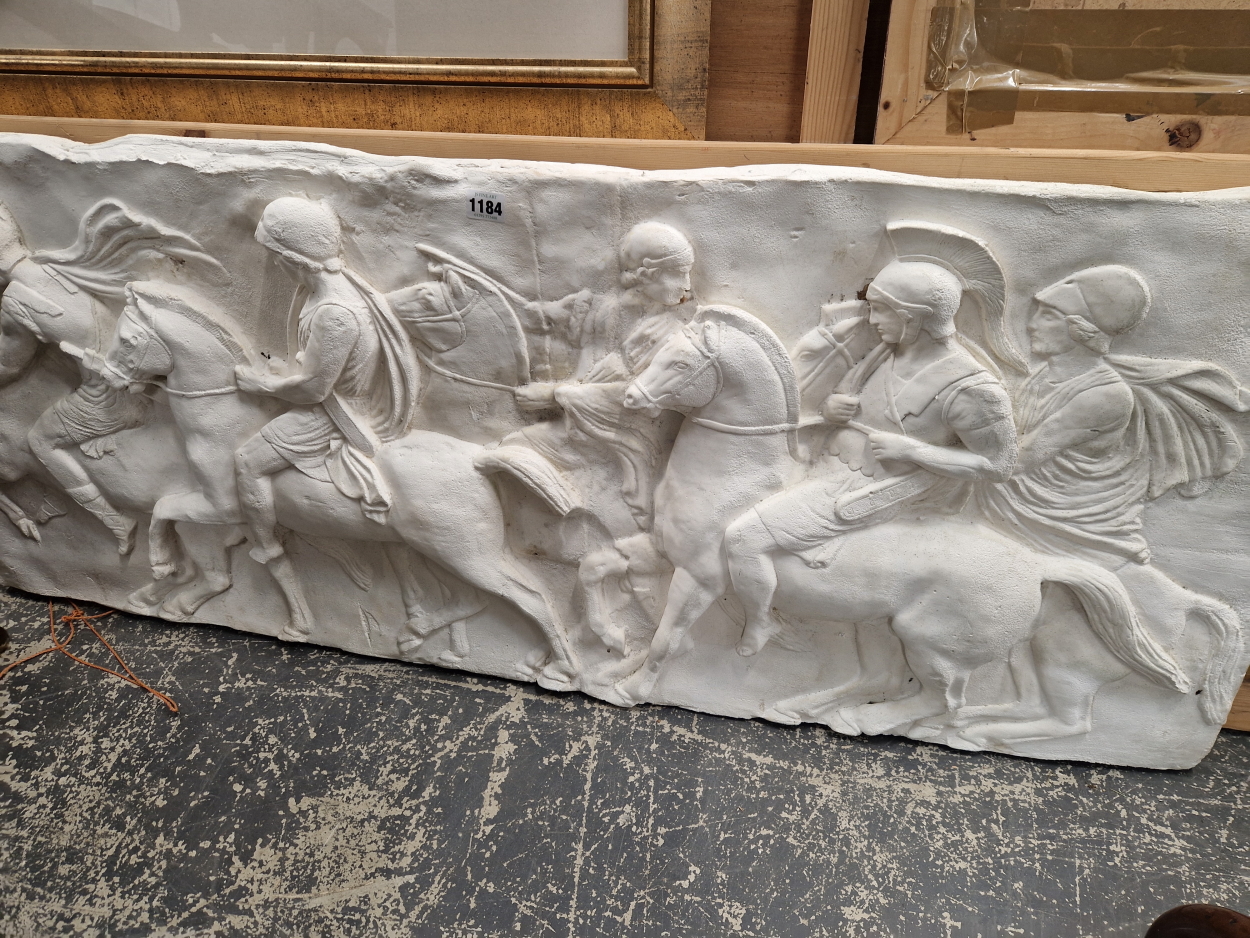 TWO LARGE CLASSICAL CAST PLASTER FRIEZE.