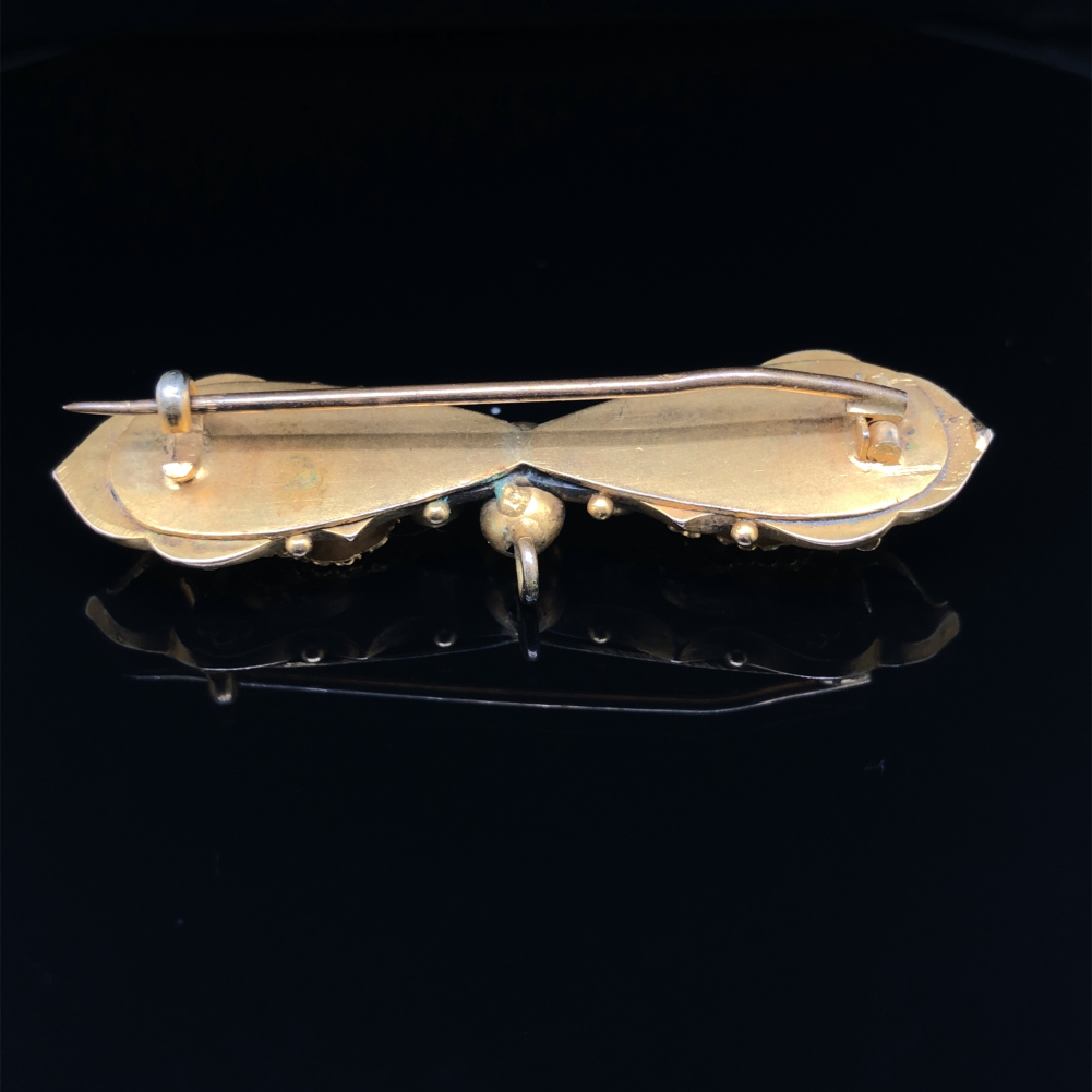 TWO ANTIQUE BROOCHES. THE GEMSET EXAMPLE, THE FRONT ASSESSED VARIOUSLY BETWEEN 12ct -15ct, THE - Image 3 of 5