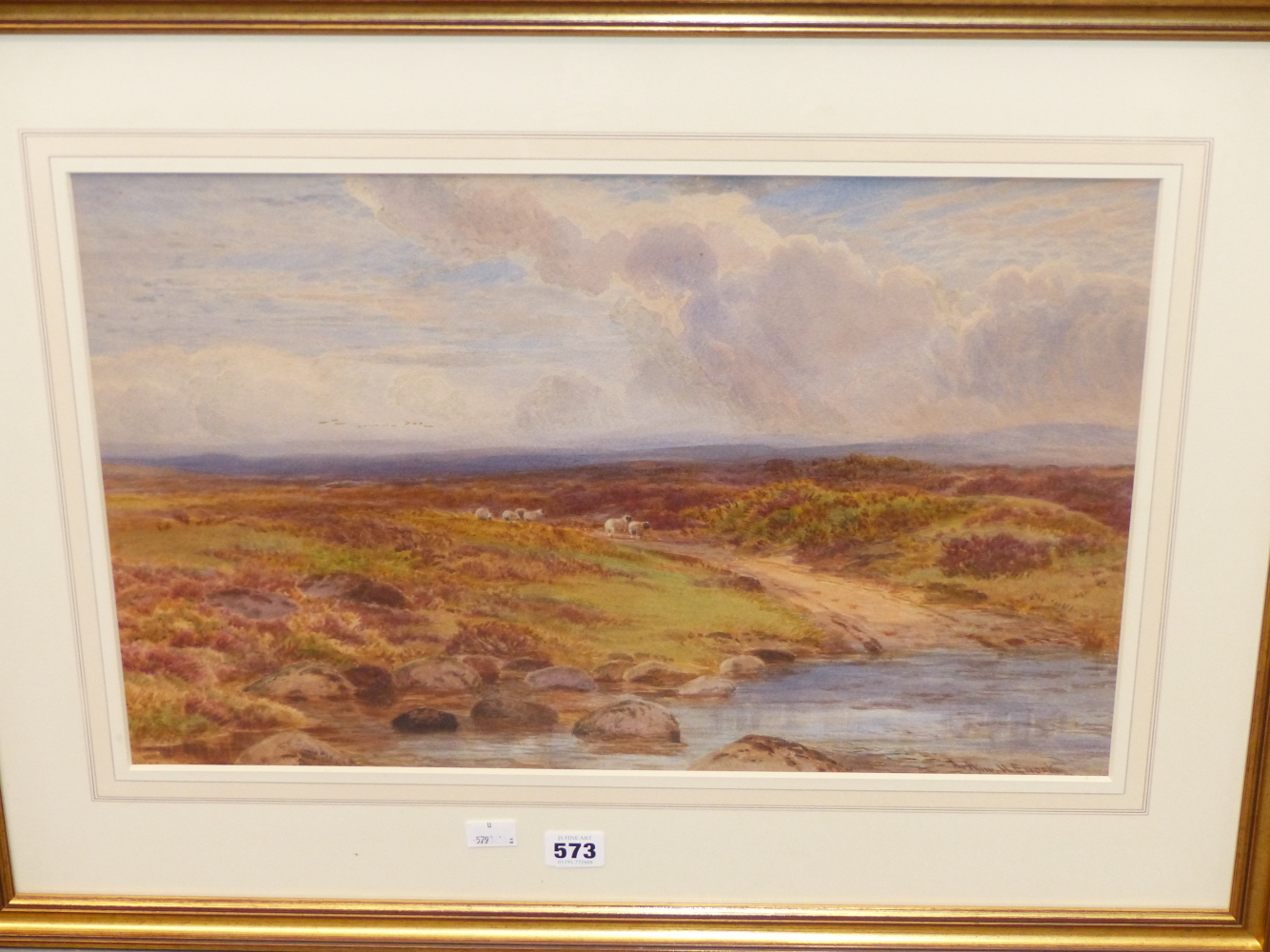 ARTHUR HENRY ENOCK (1828-1917), EXTENSIVE MOORLAND LANDSCAPE WITH SHEEP, SIGNED, WATERCOLOUR, 51 x - Image 2 of 5