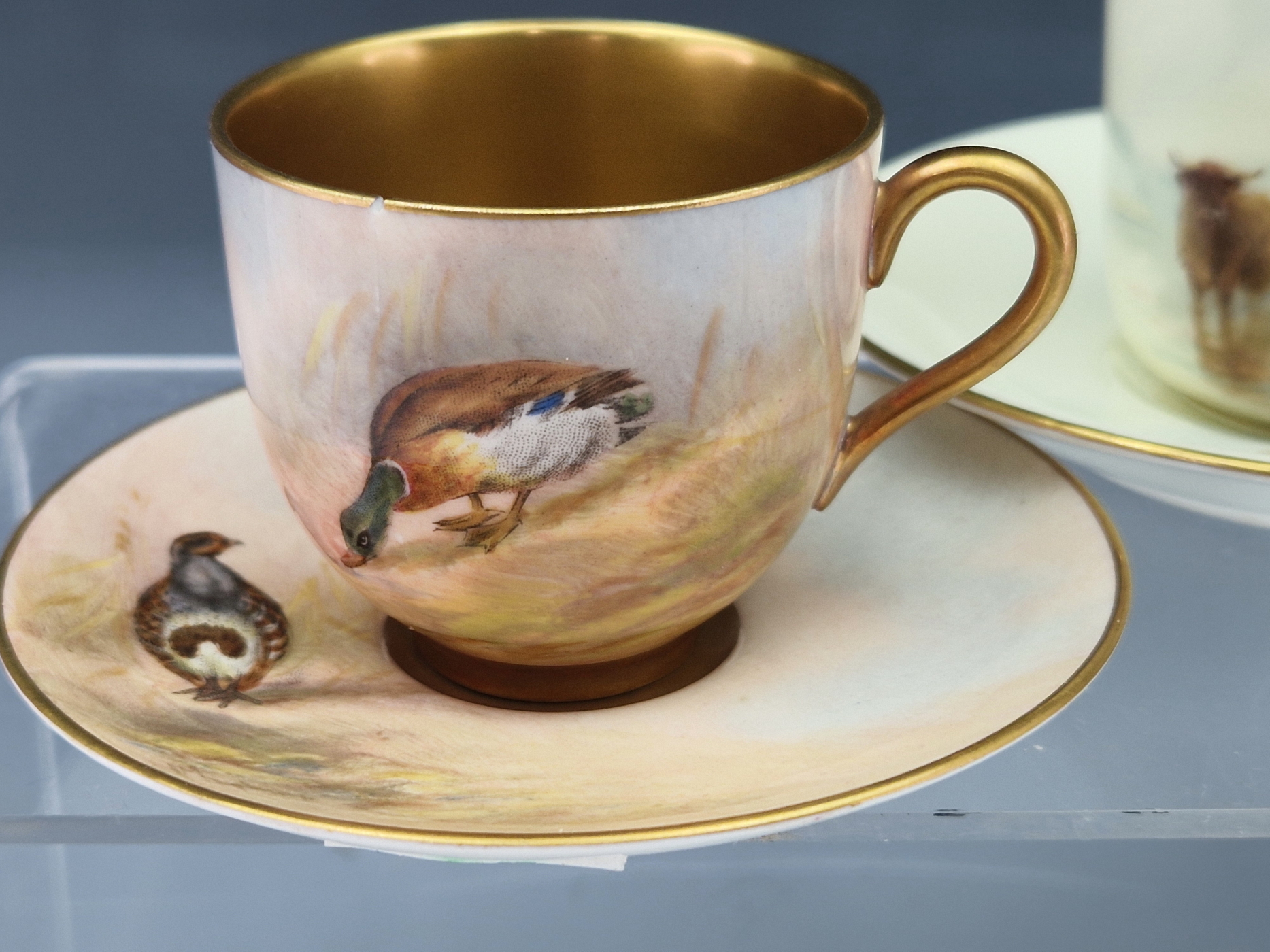 TWO ROYAL WORCESTER COFFEE CUPS AND SAUCERS, ONE PAINTED WITH CATTLE BY STINTON 1933 AND THE OTHER - Image 2 of 12