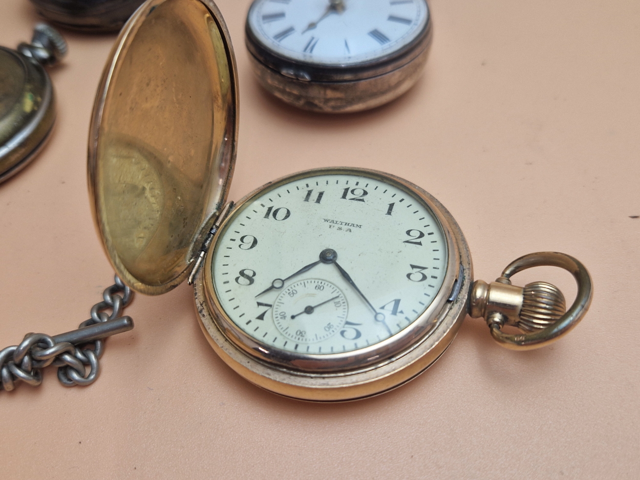 A GROUP OF SIX POCKET WATCHES TO INCLUDE A GOLD PLATED WALTHAM AND A W.LANCASTER & CO. LTD, A - Image 2 of 5