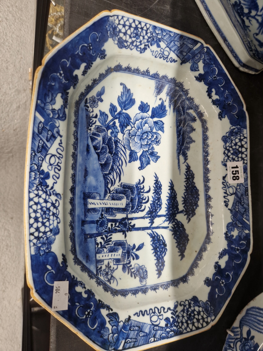 A CHINESE BLUE AND WHITE WARMING PLATE TOGETHER WITH A ROUNDED RECTANGULAR SHALLOW DISH, BOTH - Image 13 of 16