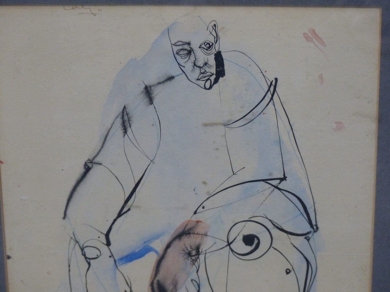 20TH CENTURY SCHOOL, PORTRAIT OF A SEATED MAN, INDISTINCTLY SIGNED COUBEY(?), INK AND WASH, 31.5 x - Image 6 of 7