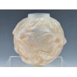A LALIQUE FORMOSE PATTERN SPHERICAL VASE, THE FISH AGAINST A PALE BROWN GROUND, ENGRAVED R LALIQUE