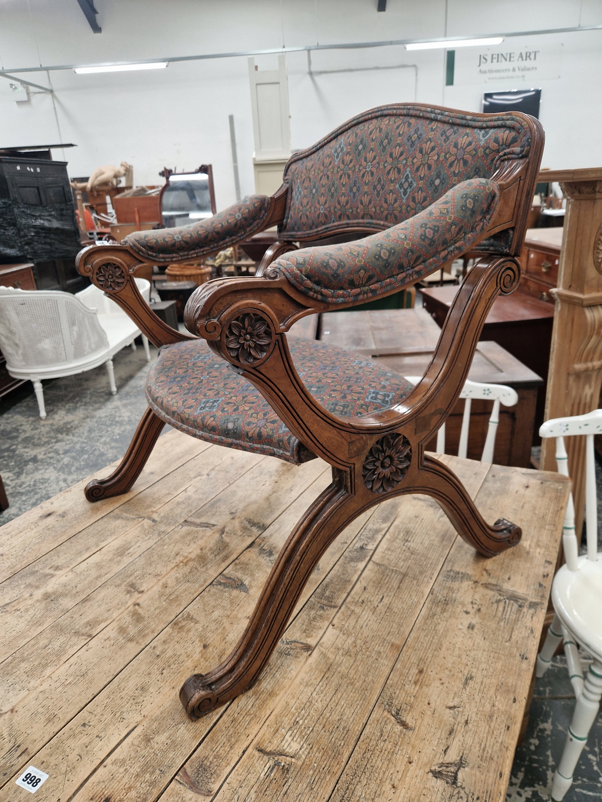 A MAHOGANY STOOL, THE UPHOLSTERED BACK FOLDING UP TO FORM A PRIE DIEU - Image 2 of 8