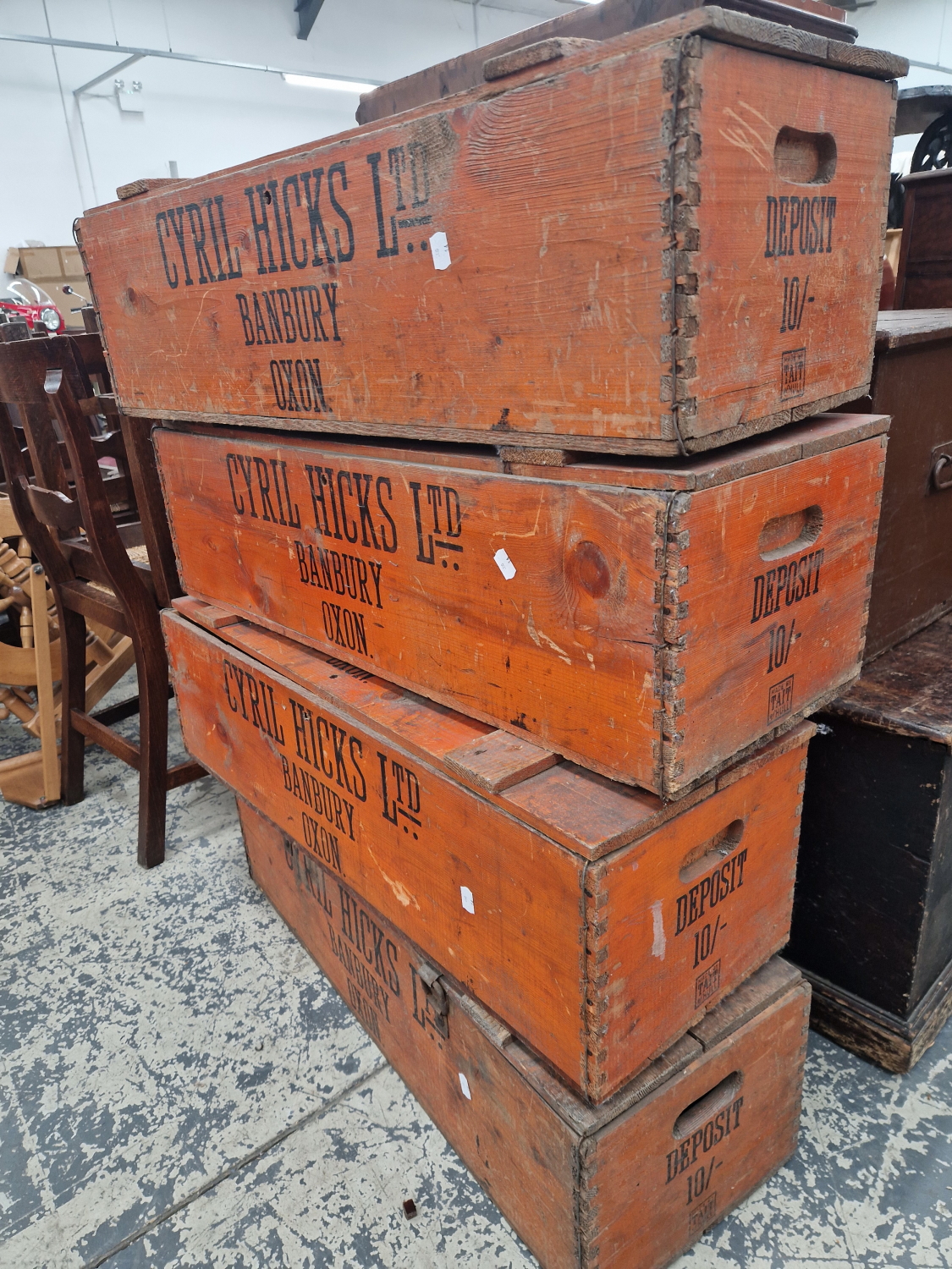 FOUR WOODEN PACKAGING CRATES INSCRIBED FOR CYRIL HICKS LTD, BABBURY - Image 2 of 2