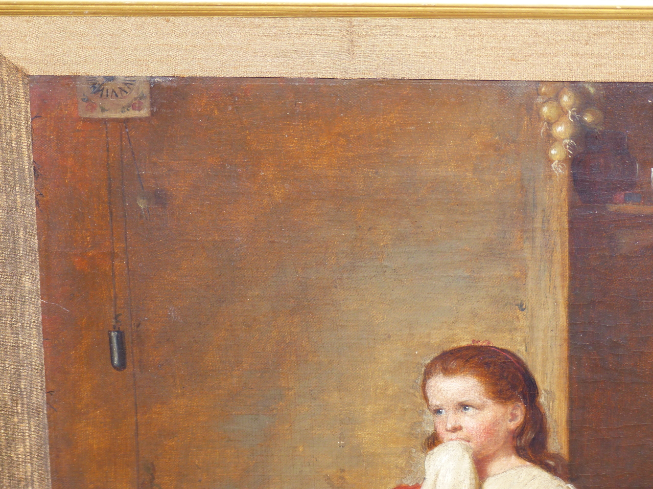 CONTINENTAL SCHOOL (19TH CENTURY), YOUNG GIRL WITH A BROKEN JUG IN AN INTERIOR, OIL ON CANVAS, 39 - Image 7 of 9