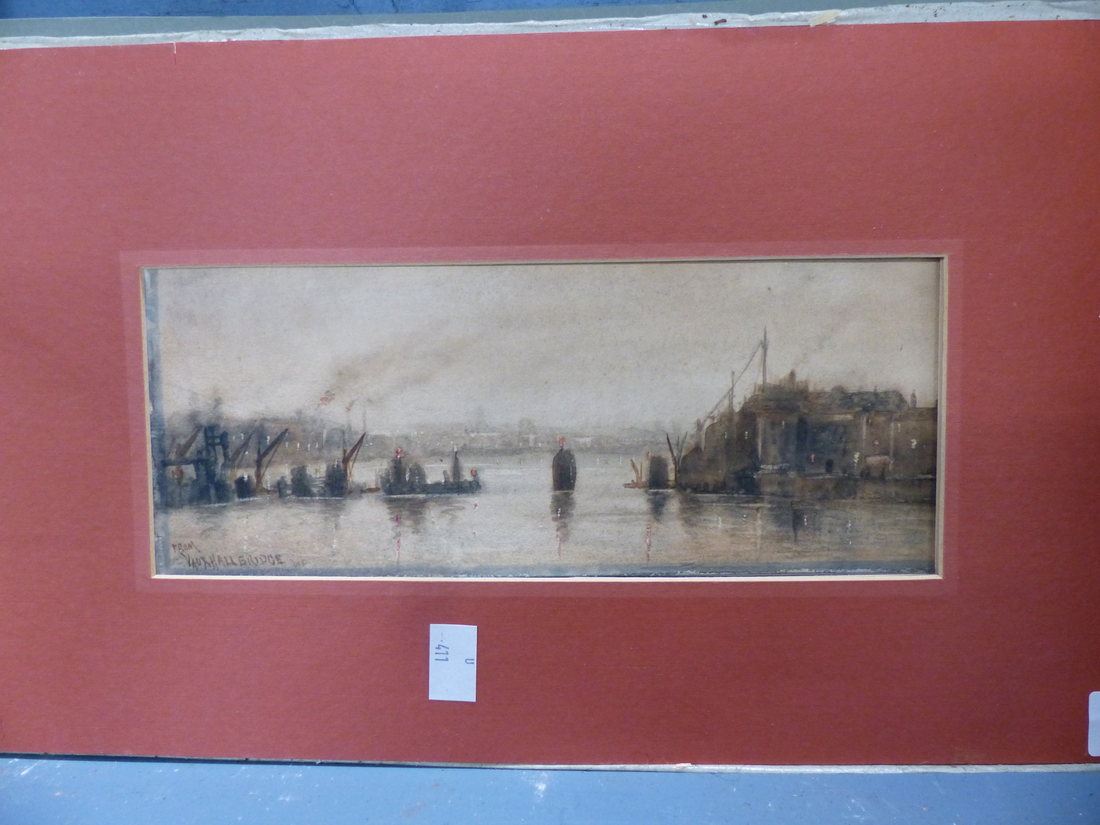 ENGLISH SCHOOL (19TH CENTURY), THE VIEW FROM VAUXHALL BRIDGE AT DUSK, TITLED LOWER LEFT, - Image 3 of 9
