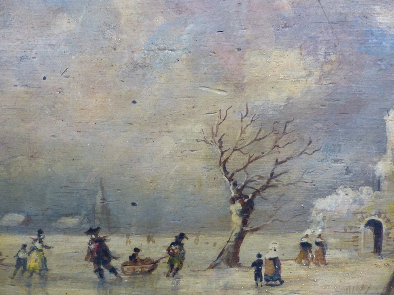 DUTCH SCHOOL (19TH CENTURY), SKATERS IN A FROZEN WINTER LANDSCAPE, OIL ON PANEL, 29.5 x 19cm - Image 3 of 7