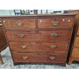 A 19th C. MAHOGANY CHEST OF TWO SHORT AND THREE LONG DRAWERS ON BRACKET FEET. W 109 x D 53 x H