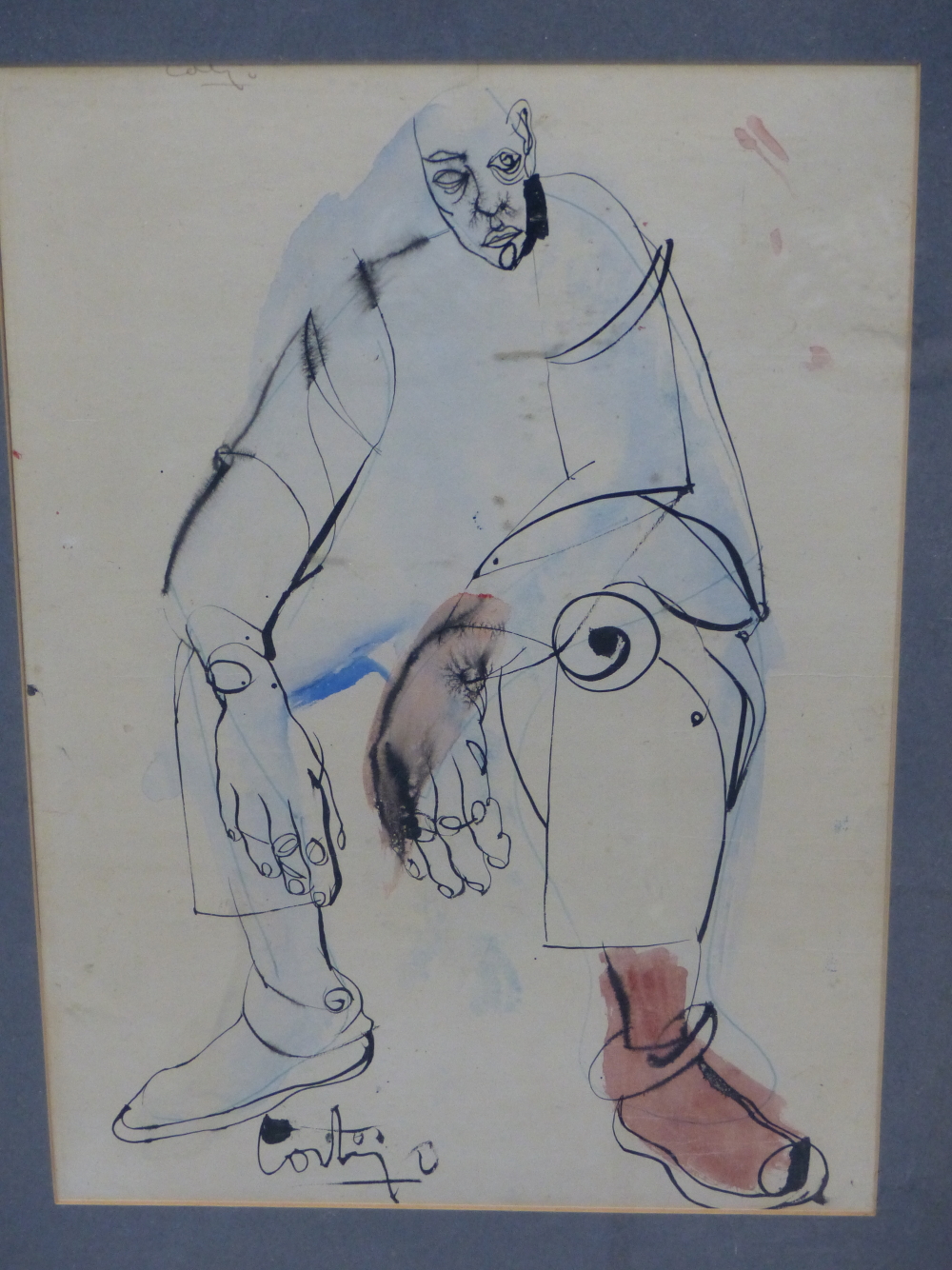 20TH CENTURY SCHOOL, PORTRAIT OF A SEATED MAN, INDISTINCTLY SIGNED COUBEY(?), INK AND WASH, 31.5 x - Image 2 of 7