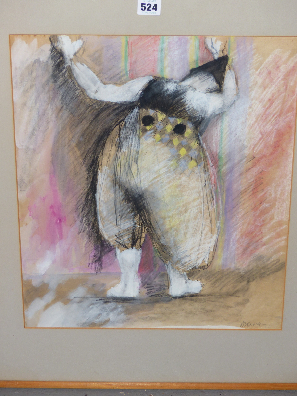 R.C. BRUESLEY(?) (20TH CENTURY), CLOWN FIGURE, CHALKS, 39.5 x 45.5cms. - Image 2 of 4