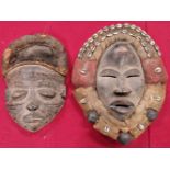 SIX VARIOUS AFRICAN WOODEN MASKS, TO INCLUDE TWO BAMILEKE BEADED BUFFALO MASKS