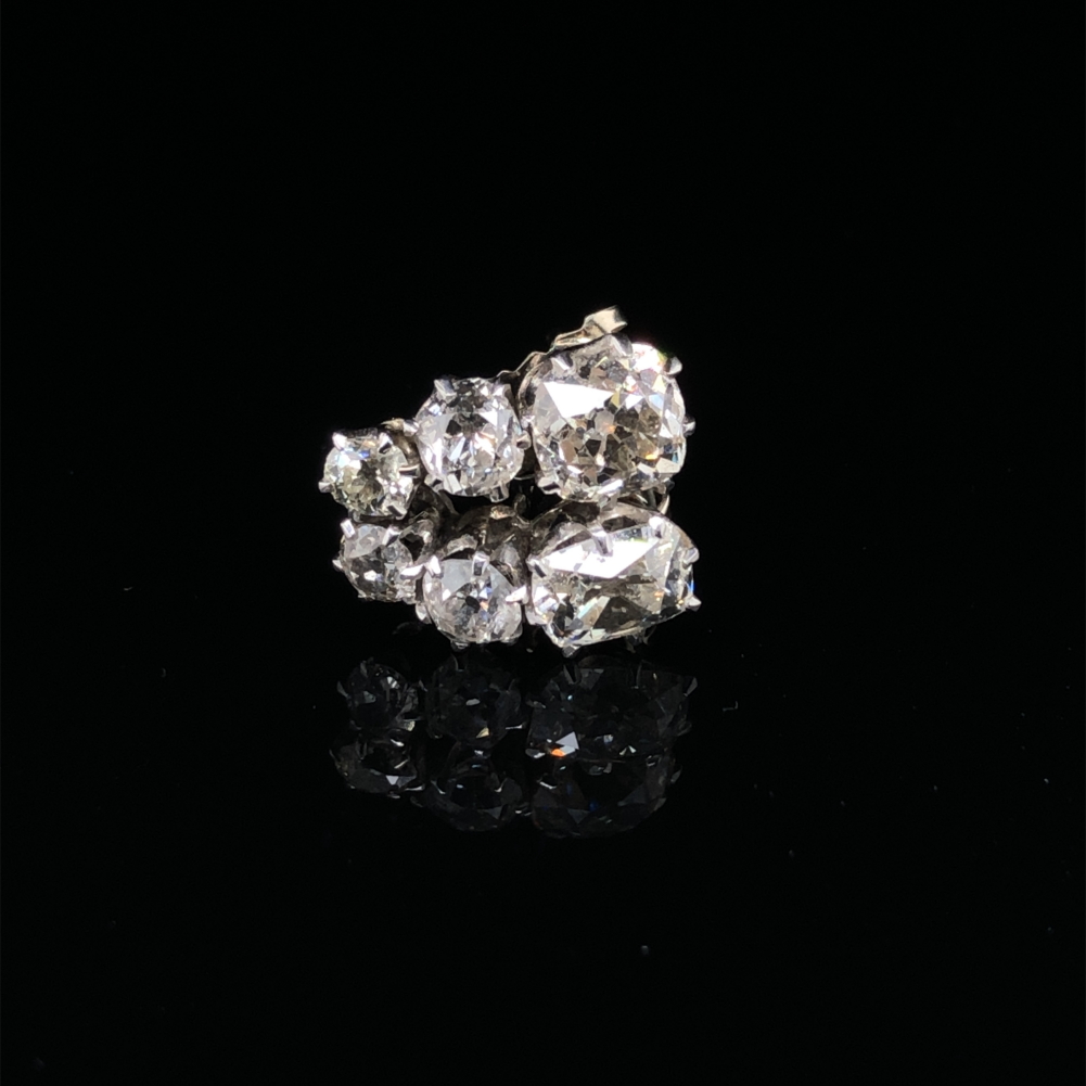 OLD CUT DIAMOND EARRINGS. EACH STUD SET WITH THREE VARIOUS CUT OLD CUT DIAMONDS. STUD ONE DETAILS, - Image 5 of 7
