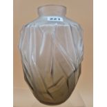 A SCHNEIDER ART DECO GLASS VASE PARTIALLY FROSTED AND MOULDED WITH A GEOMETRIC PATTERN OF IRIS