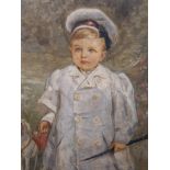 SYDNEY PRIOR HALL (1842-1922), PORTRAIT OF A YOUNG CHILD WITH A TOY HORSE IN A GARDEN, OIL ON