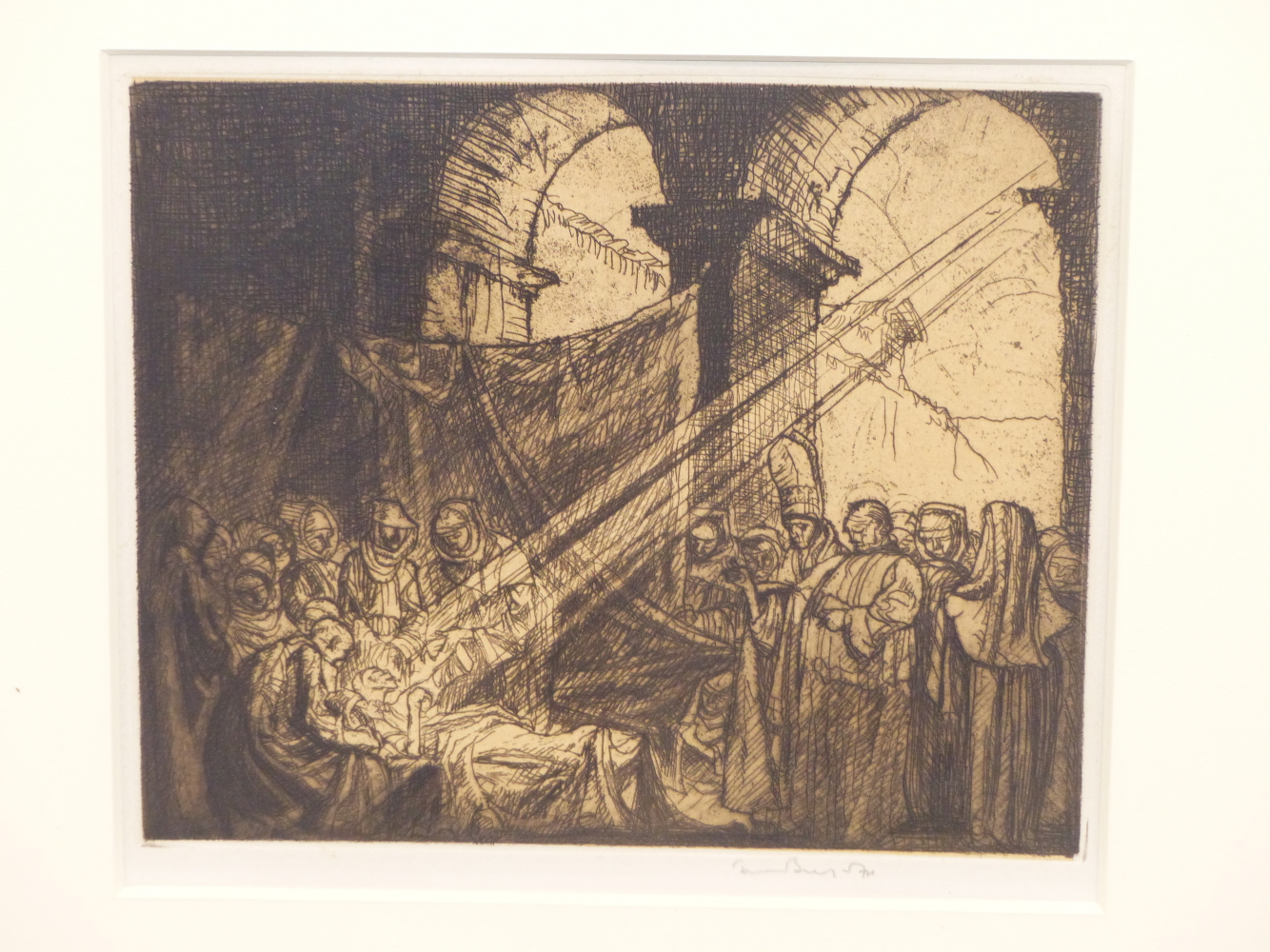 SIR FRANK BRANGWYN (1867-1956) ARR, THE DEATH OF SAINT MILBURGA, SIGNED IN PENCIL, ETCHING, 24 x - Image 2 of 4