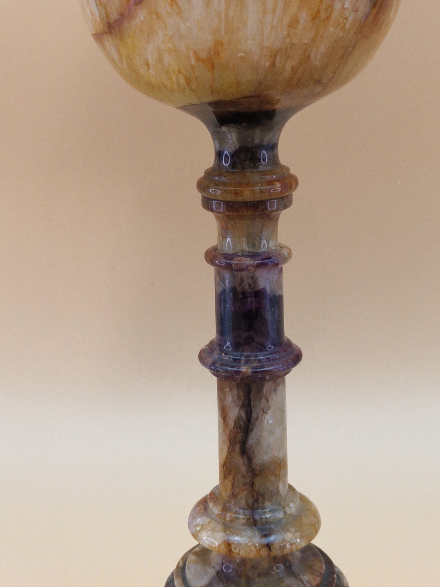 A BLUE JOHN GOBLET, THE BOWL WITH A CENTRAL PURPLE BAND AND RAISED ON A TURNED STEM WITH A - Image 8 of 12