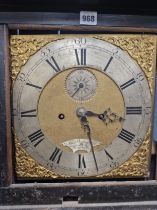 A LATE 18th C. CHINOISERIE BLACK LACQUER LONG CASED CLOCK, THE SQUARE DIAL WITH SUBSIDIARY SECONDS
