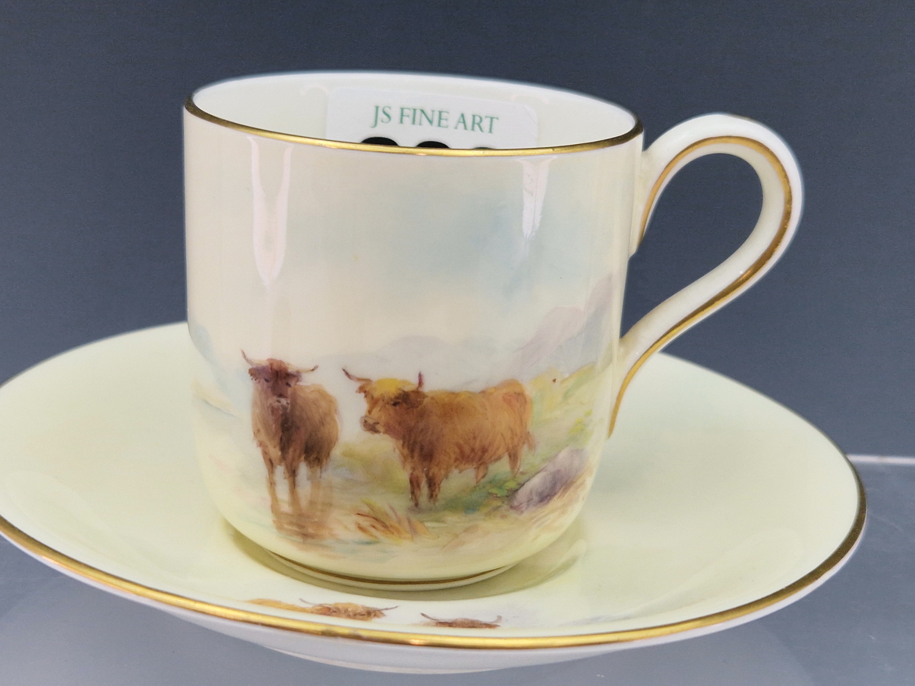 TWO ROYAL WORCESTER COFFEE CUPS AND SAUCERS, ONE PAINTED WITH CATTLE BY STINTON 1933 AND THE OTHER - Image 8 of 12