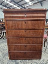 A 19th C . EUROPEAN MAHOGANY CHEST WITH A SHAPED DRAWER ABOVE FIVE OTHERS. W 106 x D 56 x H 139cms.