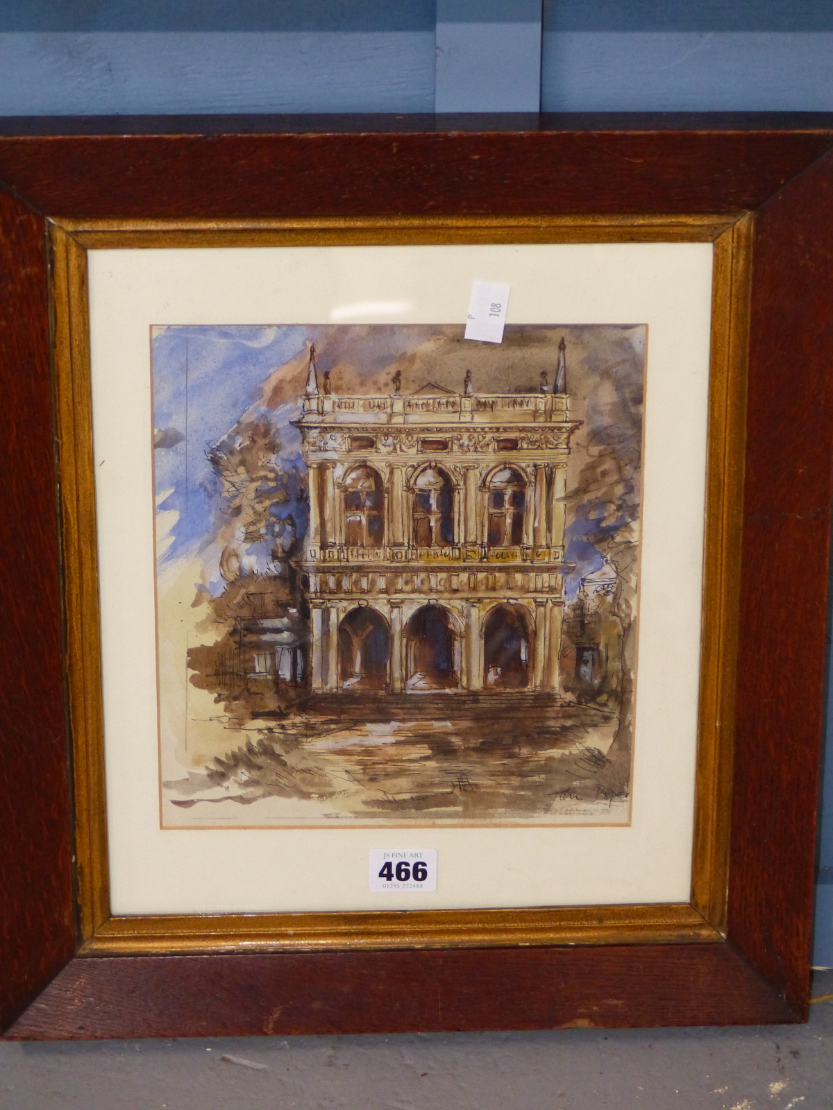 ATTRIBUTED TO JOHN PIPER (1903-1992) ARR, CLASSICAL BUILDING FACADE, SIGNED, PEN, INK AND - Image 2 of 7