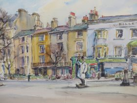 D.E.WHITTINGTON (20TH CENTURY), TRAFFIC DUTY - BRIGHTON, SIGNED, INK AND WATERCOLOUR, 50 X 34.5cms.