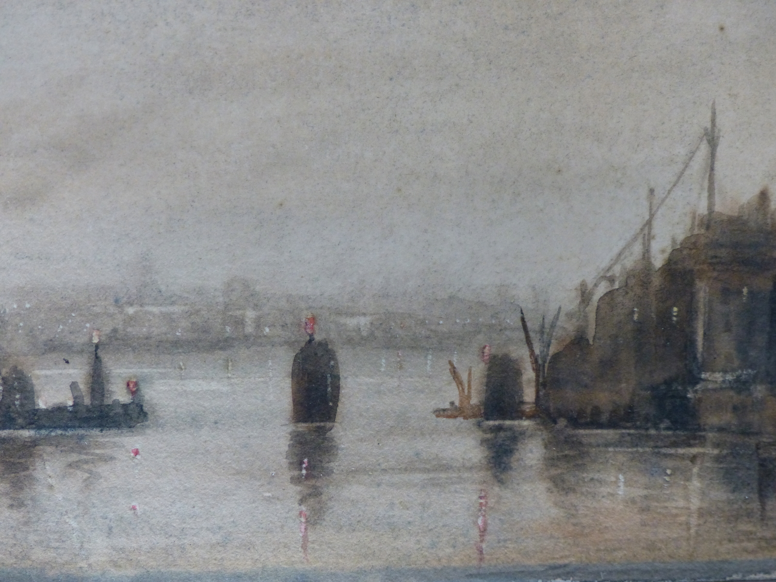 ENGLISH SCHOOL (19TH CENTURY), THE VIEW FROM VAUXHALL BRIDGE AT DUSK, TITLED LOWER LEFT, - Image 6 of 9