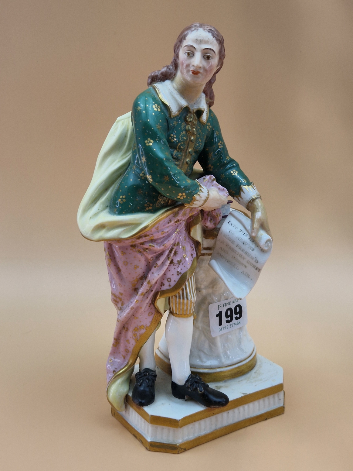 A PAIR OF 19th C. DERBY FIGURES OF SHAKESPEARE AND OF MILTON STANDING BY COLUMNS BEARING THEIR - Image 11 of 15