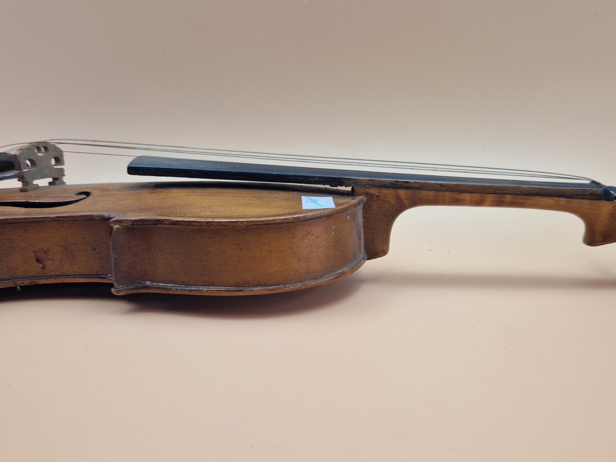 A VIOLIN AND BOW, THE BACK OF THE FORMER. 34CMS. - Image 5 of 8