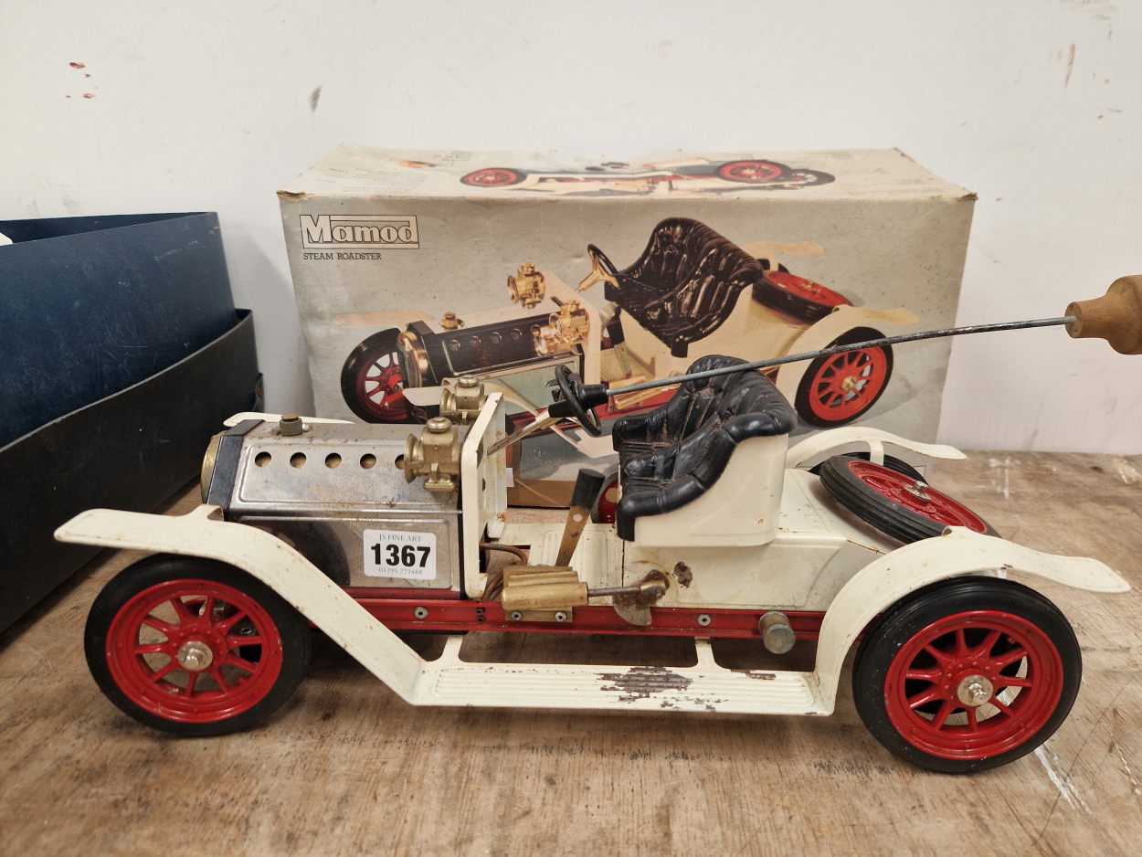 A VINTAGE MAMOD STEAM CAR IN ITS ORIGINAL BOX.