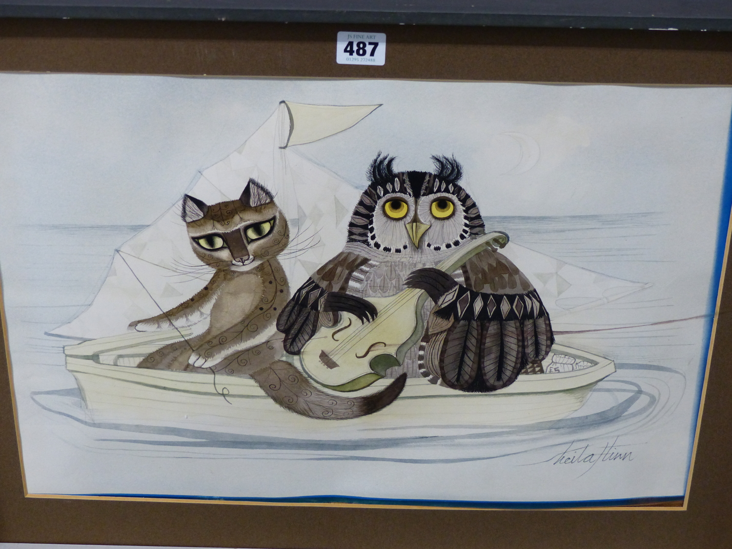 SHEILA FLINN (B.1929) ARR, THE OWL AND THE PUSSYCAT, SIGNED, WATERCOLOUR AND GOUACHE, 50 x 36cms. - Image 2 of 4