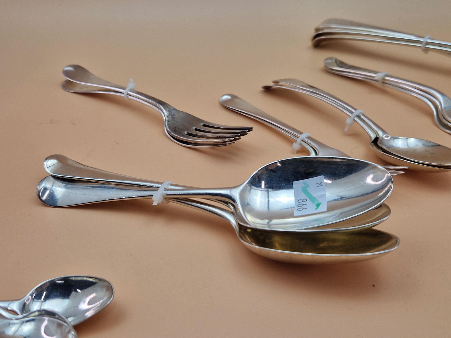 FIFTEEN VARIOUS OLD ENGLISH AND HANOVERIAN PATTERN SILVER SPOONS TOGETHER WITH SEVEN SILVER FORKS, - Image 3 of 15