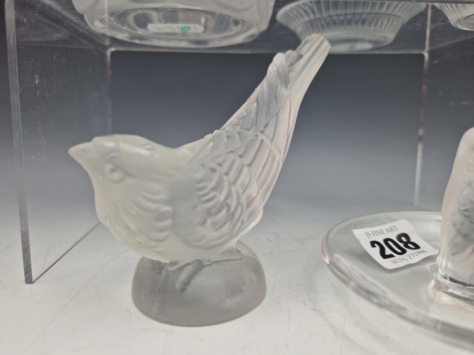 FOUR PIECES OF LALIQUE FROSTED GLASS TOGETHER WITH AN UNMARKED FROSTED GLASS BIRD. W 9cms. - Image 5 of 5