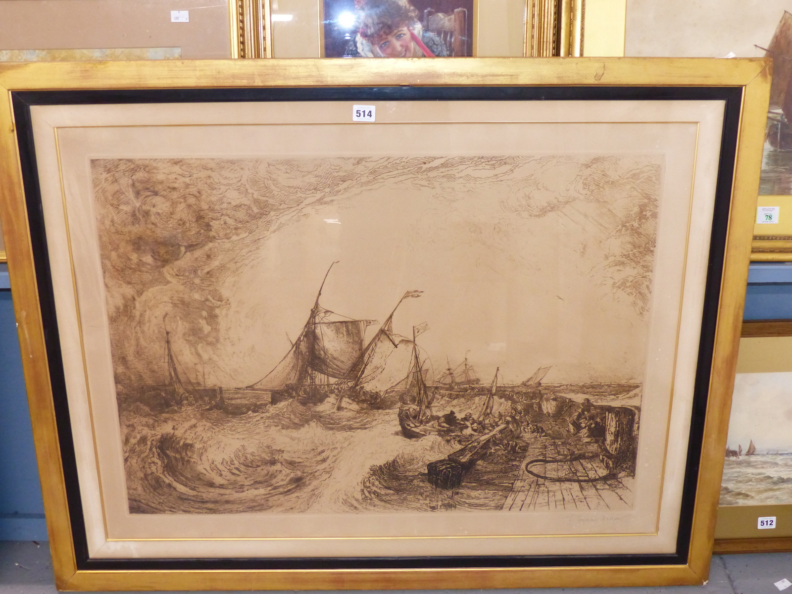 FRANCIS SEYMOUR HADEN AFTER J.M.W. TURNER, CALAIS PIER, SIGNED IN PENCIL, ETCHING, 84 x 60cms pl. - Image 2 of 7