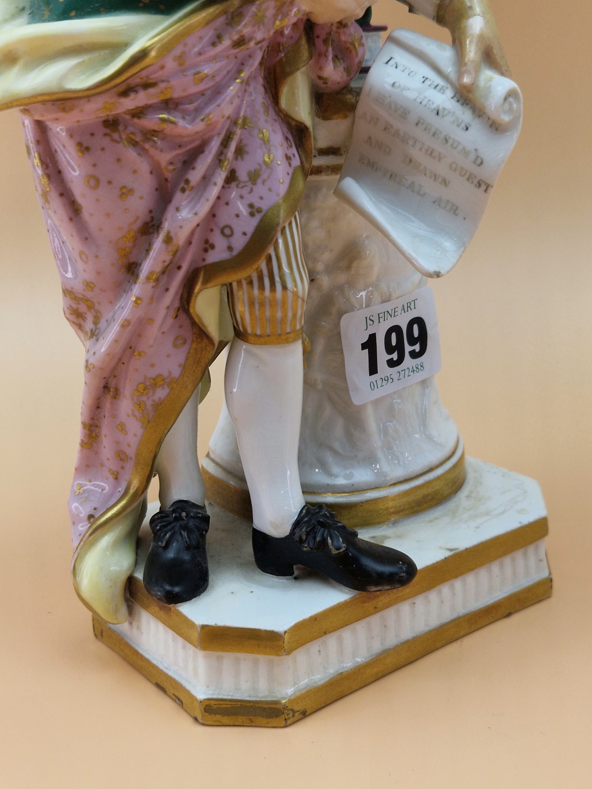 A PAIR OF 19th C. DERBY FIGURES OF SHAKESPEARE AND OF MILTON STANDING BY COLUMNS BEARING THEIR - Image 14 of 15