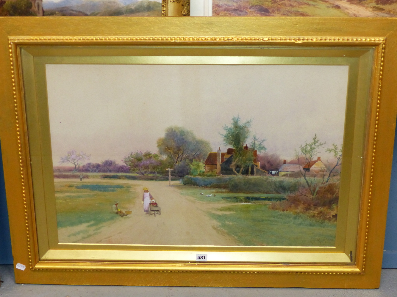 LEOPOLD RIVERS (1852-1905), CHILDREN AND A BABY IN A VILLAGE LANDSCAPE, SIGNED, WATERCOLOUR, 74 x - Image 2 of 4