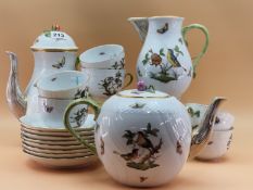 A HEREND PART TEA AND COFFEE SET, COMPRISING: EIGHT CUPS AND SAUCERS, A MILK JUG, A COVERED TEA