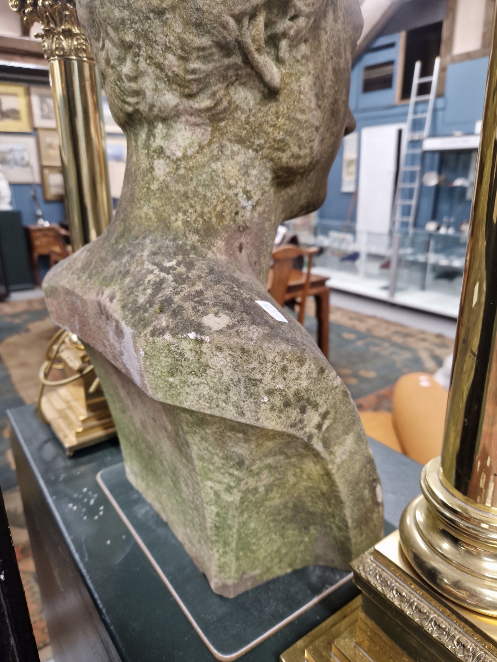 A WEATHERED CARVED MARBLE BUST OF A GENTLEMAN. H 57cms. - Image 5 of 6