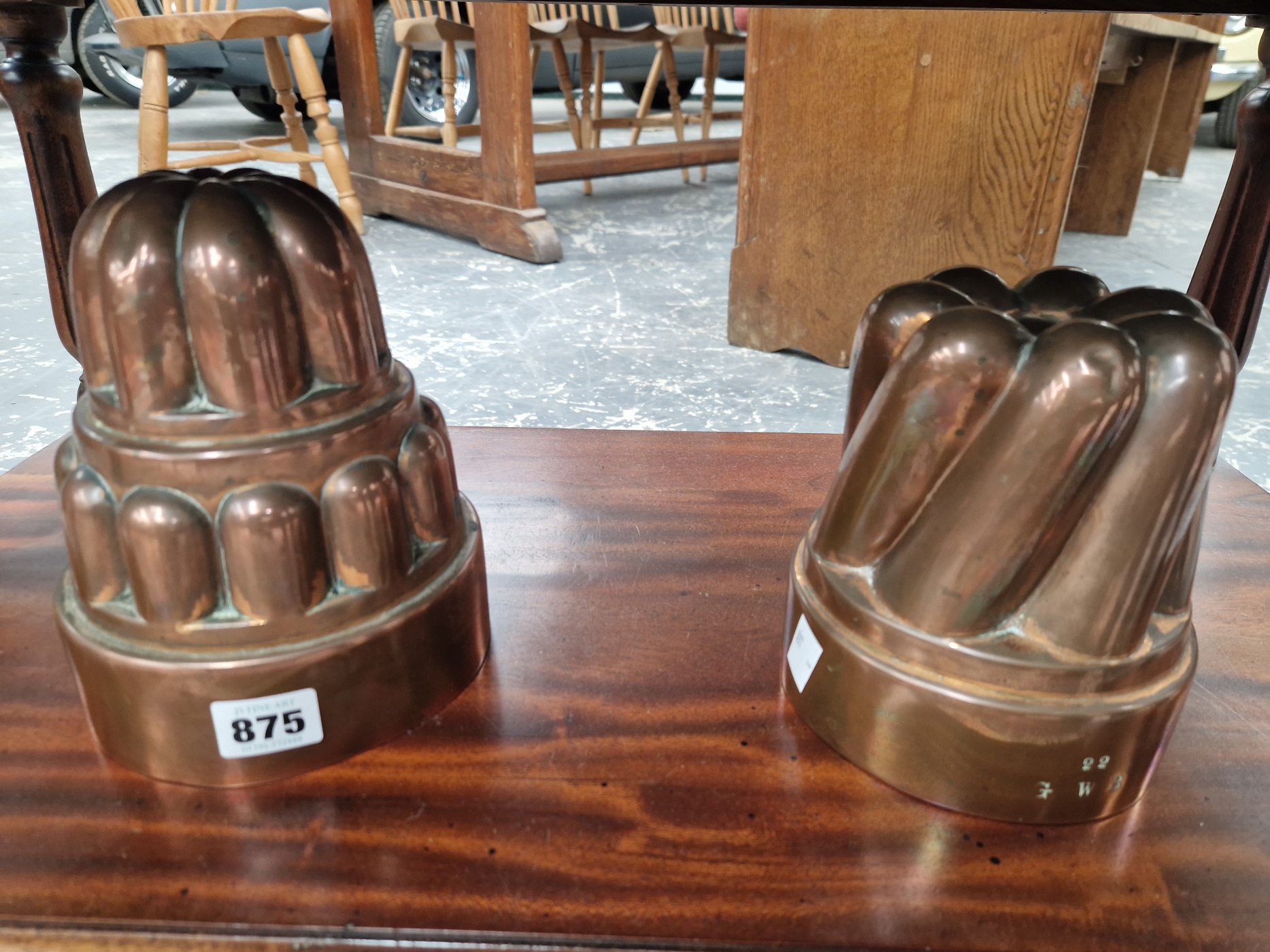 TWO ANTIQUE COPPER CROWN JELLY MOULDS